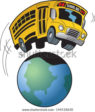 Cartoon of a School Bus Going on a Field Trip to Anywhere in the World