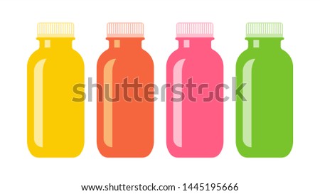 Plastic bottles with fresh juice. Vector template for further use.