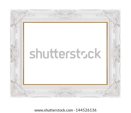 White vintage picture frame isolated on white background.