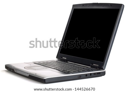 Laptop with blank black screen. Isolated on white background
