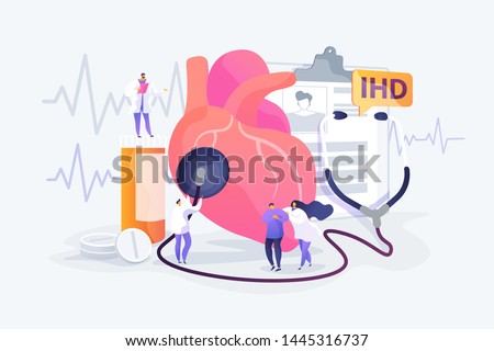 Circulatory system complications. Cardiologists studying human organ. Heart disease, ischemic heart disease, coronary artery disease concept. Vector isolated concept creative illustration Royalty-Free Stock Photo #1445316737