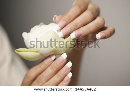 white lotus flower, Nice hands with nail art