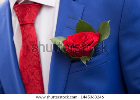 red rose in the pocket of a bridegroom