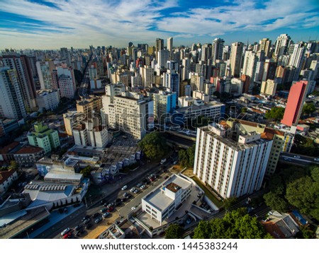 Metropole view from above. Aerial view of Sao Paulo city, Brazil South America. Pacaembu Avenue. Via Elevado President Joao Goulart. Neighborhood of Perdises and Barra Funda.  Royalty-Free Stock Photo #1445383244