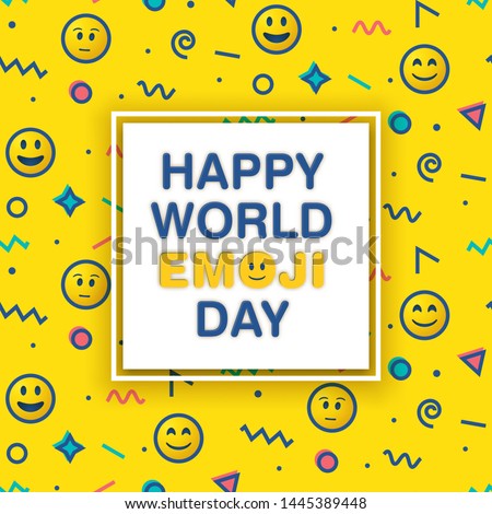 World emoji day greeting card design template with emoji background pattern Royalty-Free Stock Photo #1445389448