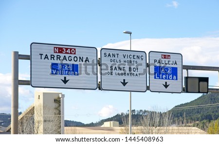 Road signs in an industrial area of Sant Vicens del Horts, Barcelona, Catalunya, Spain, Europe