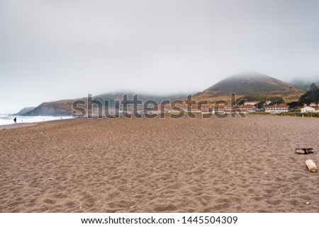 Rodeo Beach and Fort Cronkhite in Marin Headlands, Marin County, California;  Fort Cronkhite is a former US Army post that served as part of the coastal artillery defense of the San Francisco Bay Area Royalty-Free Stock Photo #1445504309