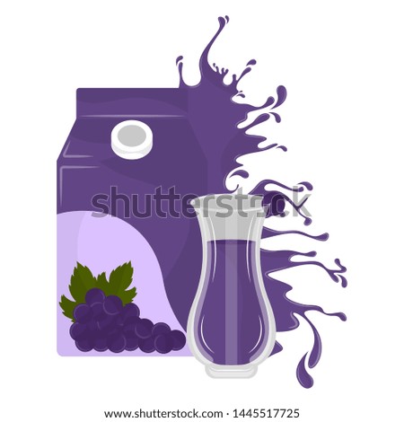 Box and jar of grapes juice with splash - Vector