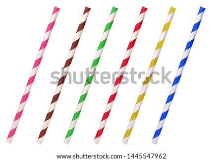 Colorful helical or striped paper straws isolated on white background including clipping path. Royalty-Free Stock Photo #1445547962