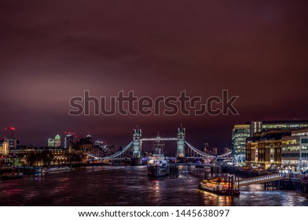 Downtown England river night view 