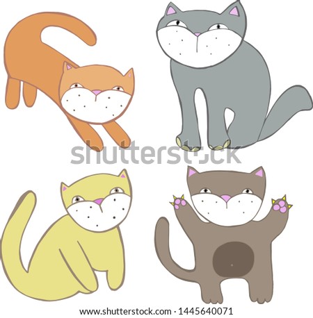 Vector cartoon illustration. Vector design element. Vector cat collection. Cartoon design style. Silhouette isolated. Cute vector illustration.