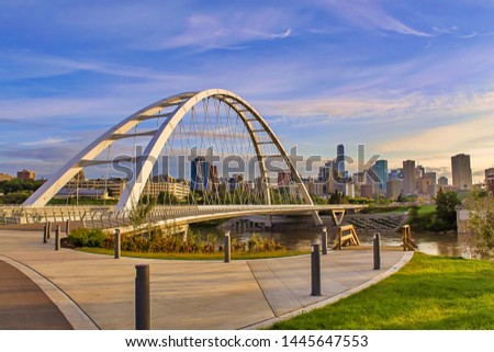 A Vivid View Of The Walterdale Bridge In Edmonton Royalty-Free Stock Photo #1445647553