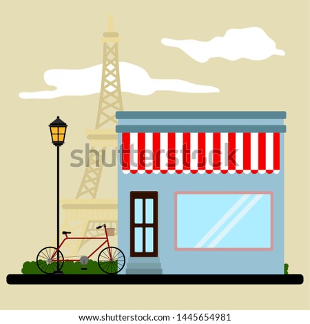 Colored french landscape with a store and the Eiffel tower - Vector