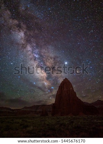 Milky Way above the Temple of the Sun at Capitol Reef National Park. 