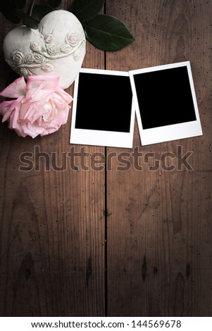 Photos on wooden boards with Rose and Heart