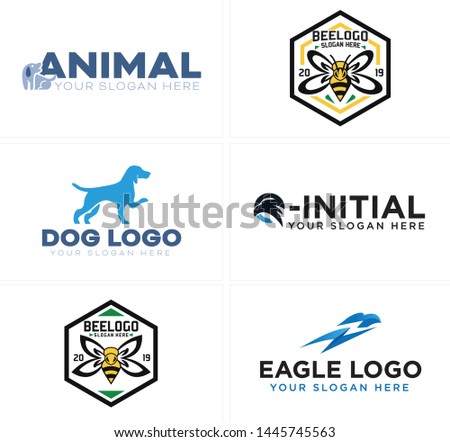 Blue black line art illustration vector dog bee with eagle logo design suitable for animal pet shop zoo