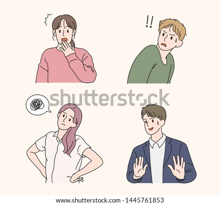 Various emotional expressions and gestures. hand drawn style vector design illustrations. 