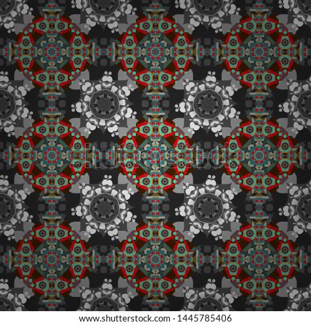 Vector seamless pattern with mandalas, trendy print. Vintage decorative elements. Unique asian pattern in gray, blue and brown colors. Arabic, Nepali, Indian, ottoman, oriental motifs.