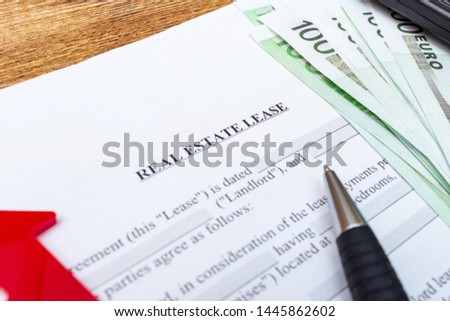 House, home, property, real estate lease rental contract agreement pen money coins keys wooden background, expenses, buying, investment, finance, savings, concept close up selective focus