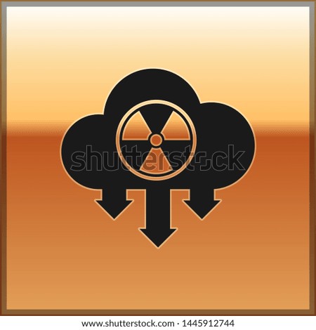 Black Acid rain and radioactive cloud icon isolated on gold background. Effects of toxic air pollution on the environment. Vector Illustration