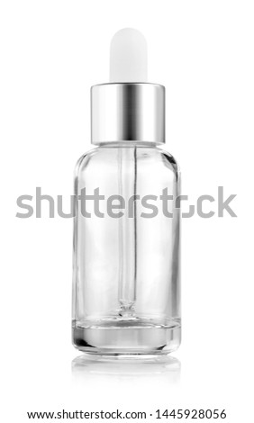 blank packaging clear glass serum bottle for cosmetic products design mock-up isolated on white background with clipping path Royalty-Free Stock Photo #1445928056