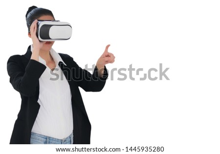 Business woman using VR headset to work with 3d visualization.success business isolated on white background.