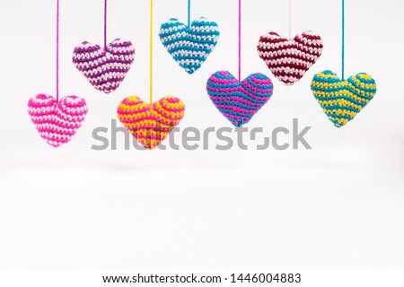 Сomposition of knitted hearts. Сoncept of healthy life.
