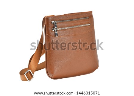 men brown leather handbag in the studio white isolated background