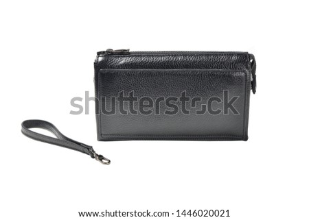 men black leather wallet in the studio white isolated background