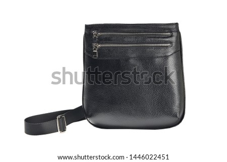 men black leather handbag in the studio white isolated background