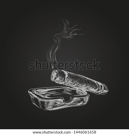 Smoking Cigar With Ashtray Hand Drawn Illustration 