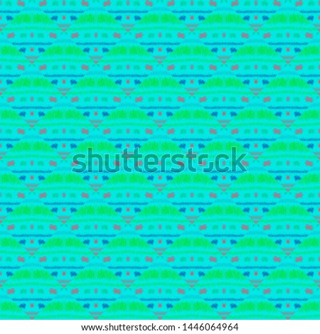 Ethnic green colorful pattern. Seamless print. Mexican design. Indian motif. African folk patchwork. Line geometric print. Boho texture. White, pink, cyan, black, green aztec pattern.