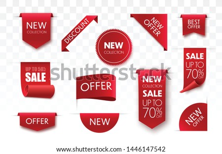 Price tags vector collection. Ribbon sale banners isolated. New collection offers. Royalty-Free Stock Photo #1446147542