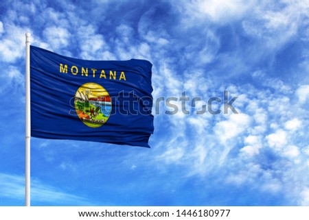National flag State of Montana on a flagpole in front of blue sky