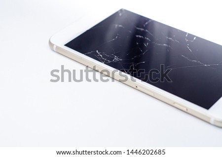 Phone, broken phone or broken screen Place isolated with a white background.