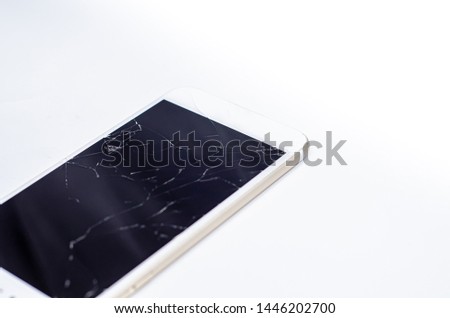 Phone, broken phone or broken screen Place isolated with a white background.