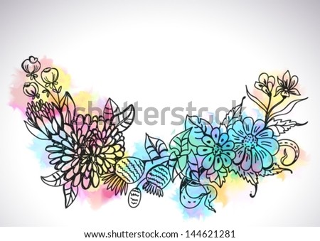 Stylish floral background, hand drawn flowers, illustration, VECTOR