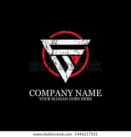 Letter CU creative triangle in red circle color logo designs, with rustic and grunge vector

