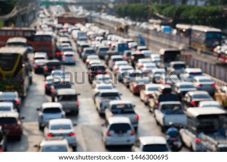 Blurred picture of traffic jam on rush hour in evening time.