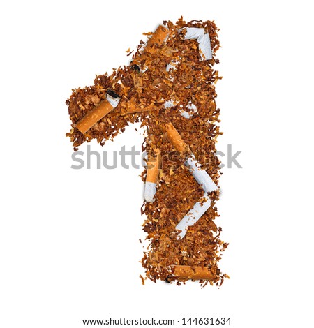 Number 1 made of cigarettes and dried smoking tobacco