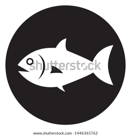 Fish white flat icon design. Icon fish white flat design on black background. Icon fish simple vector. Vector illustration.