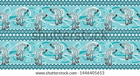 Seamless pattern vector. Indonesian batik motif with peacock illustration,