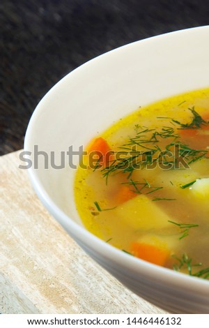 soup, meal in a white plate, lunch
