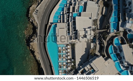 Aerial drone top view photo of luxury pool resort famous for number of pools in tropical exotic popular destination