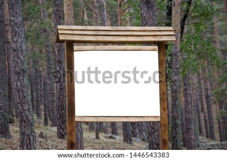 Wooden billboard isolate in a pine forest