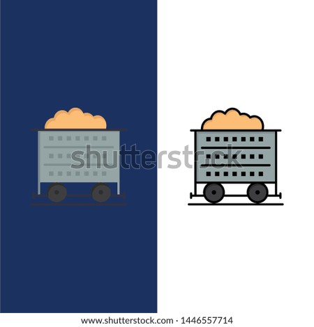 Cart, Barrow, Construction, Wheel  Icons. Flat and Line Filled Icon Set Vector Blue Background