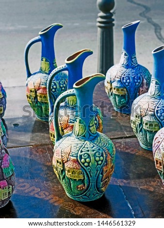 sale of clay souvenir jugs in Tbilisi