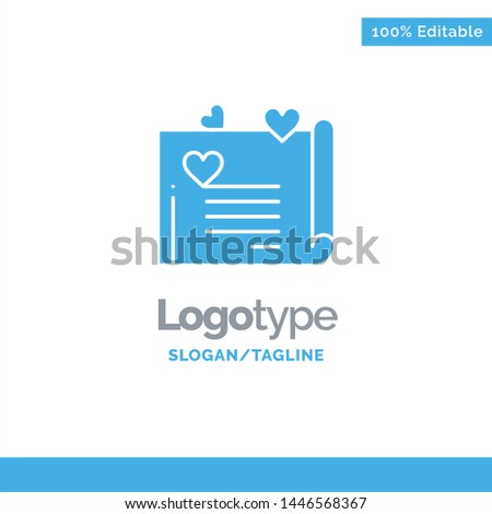 Love Letter, Wedding Card, Couple Proposal, Love Blue Solid Logo Template. Place for Tagline