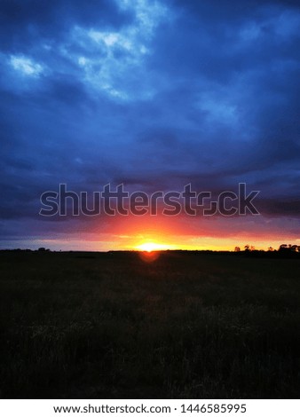 sunset over green Meadow on the Island Rügen with copy space