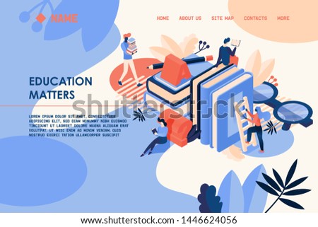 Vector concept banner with large books and small people in isometric projection. Landin page template, good for book store, library and educative courses Royalty-Free Stock Photo #1446624056